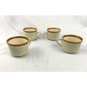 VTG Set of 4 Mikasa Stone Manor F5800 Coffee Cups Japan Brown Rim 70s
